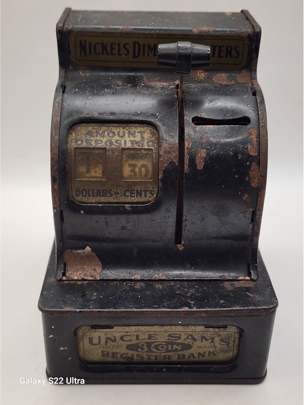 Antique/Vintage Uncle Sam’s Register Bank, Metal (3) Coin Bank 1920s-1930s